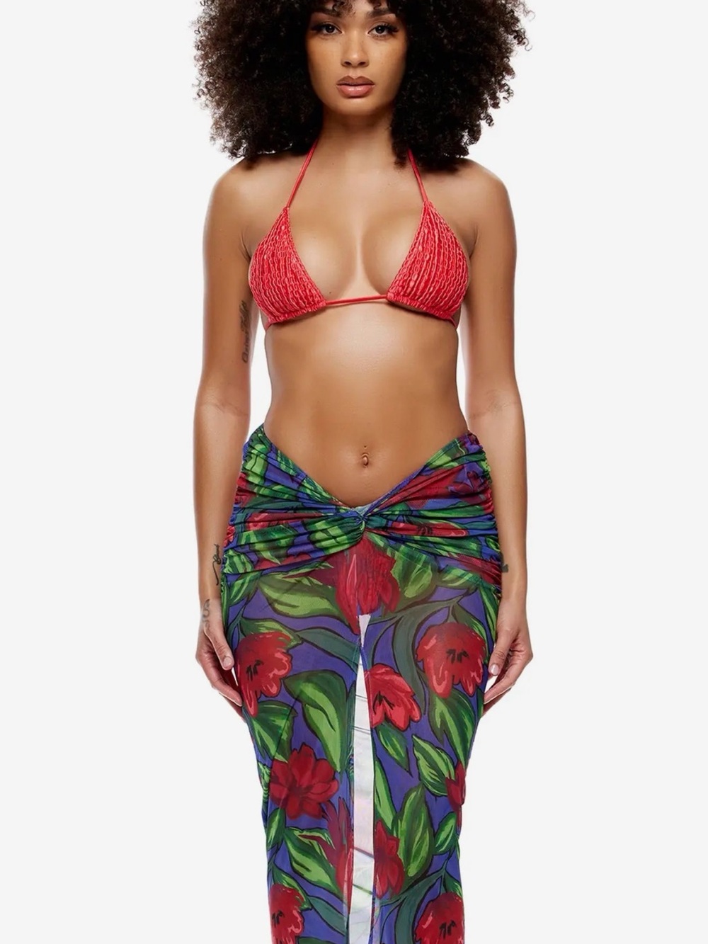 3 piece Red Triangle Bikini set - Women Swim
